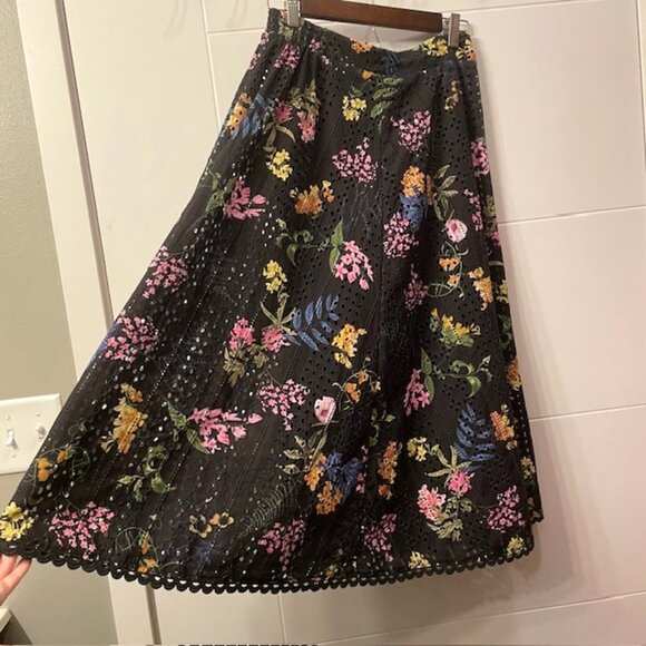 NWT Lulus Sweet At Heart Floral Embroidered Midi Skirt Black Small Eyelet - Picture 7 of 16
